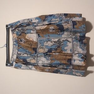 ModCloth Blue, Brown & Cream Map-Print A-Line Skirt